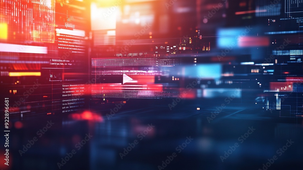 Poster digital revolution: a mesmerizing abstract of glowing digital data streams and interfaces, capturing