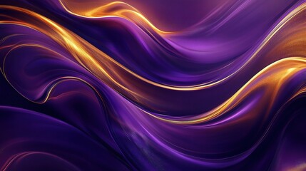 Fototapeta premium Abstract Flow: Shimmering gold and purple waves dance and swirl in a mesmerizing abstract background, perfect for design projects that require a touch of elegance and dynamism. 