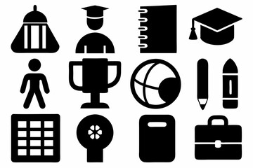 Education black icons. School simple icon silhouette vector line art illustration
