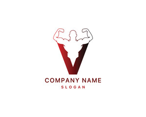 Letter V Gym Logo Fitness Bodybuilding Muscle Illustration