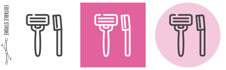 レディースシェーバーのライン・アイコン　[線の編集可能]