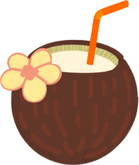 빨대와 장식이있는 코코넛 칵테일