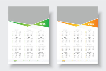 2025 One page wall calendar design template, Minimalist style calendar, Week starts on Sunday.