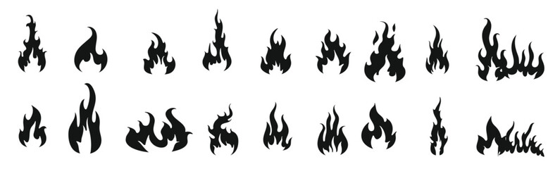 isolated black fires silhouettes fire flames icons monochrome burn heat elements hot campfire pictog.