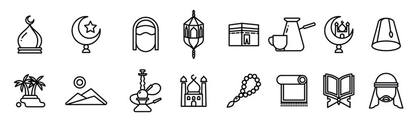  Islamic religion thin line icons