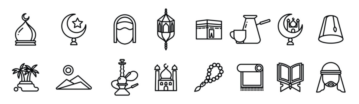  Islamic religion thin line icons