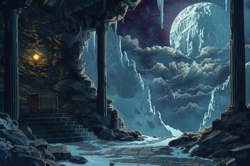 Moonlit Cave Entrance