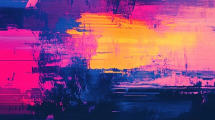 Obraz premium Abstract Glitch Art: A vibrant, digital abstract art piece in hues of pink, purple, and orange with a glitch effect.