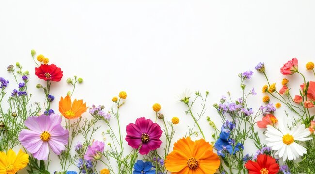 A stunning and beautiful array filled with colorful wildflowers elegantly creates a charming and enchanting border, making it the perfect choice for naturethemed designs and delightful invitations