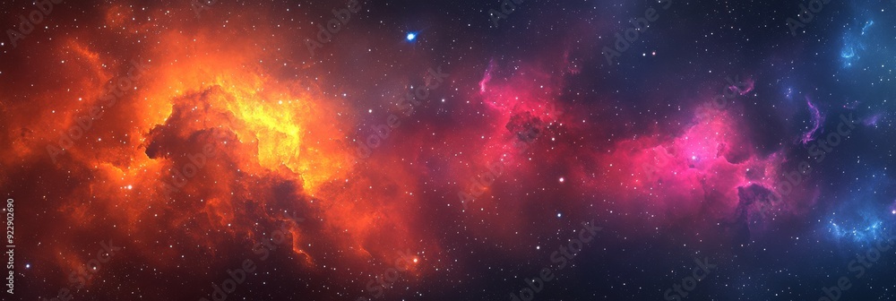 Poster a breathtaking and mesmerizing view of a colorful nebula that is filled with countless stars and cos