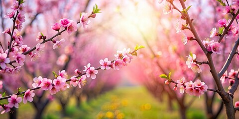 Obraz premium Spring garden with beautiful pink apricot flowers blooming , nature, flowers, blooming, spring, garden, pink, apricot, petals
