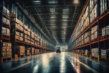 Fototapeta premium Warehouse Interior with Forklift Truck