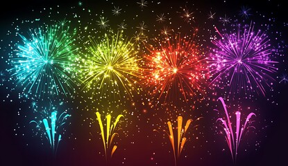 Fototapeta premium New Years background with colorful fireworks on a dark background