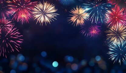 Fototapeta premium New Years background with colorful fireworks on a dark background