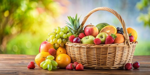A mixed fruit basket with simple icons on a background , fruit, basket, mixed, icon,background,format, stock photo, healthy