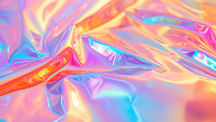 Obraz premium iridescent holographic background, pastel rainbow colors, shiny foil texture, iridescence/opalescence, rainbowcore aesthetic 