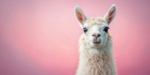 Obraz premium Cute llama with a sweet face standing on a pastel background, llama, animal, cute, adorable, face, sweet, pastel, background