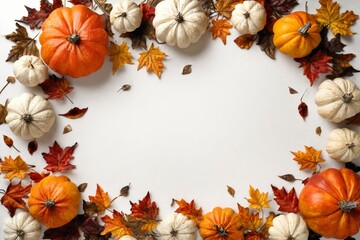 Autumn Harvest Frame with Pumpkins and Leaves