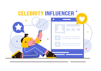 Vector Illustration of Celebrity Influencers Posting on the Internet for Advertising, Marketing, Daily Life, or Endorsements in a Flat Cartoon Style