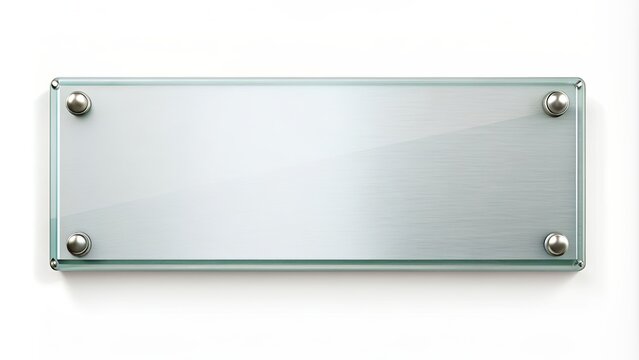 Blank glass nameplate with a sleek design and finish isolated on a white background, glass, nameplate, blank, isolated, white