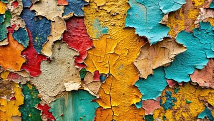 Close-up of colorful peeling paint on wall , peeling, paint, colorful, texture, background, abstract, urban, decay, rough