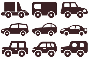Set of colour car icons. Vehicle icon silhouette vector art illustration.