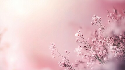 Pink Serenity: Delicate Blooms in the Golden Hour - Soft pink flowers glow in the warm light of sunrise or sunset, creating a tranquil and ethereal atmosphere.