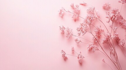 Fototapeta premium Pink Floral Delicate: A soft, pastel pink background with delicate pink flowers arranged in a graceful cluster, perfect for feminine designs and romantic themes. 
