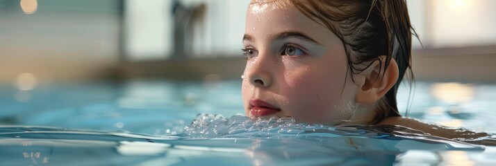 Caucasian girl participating in swimming lessons and training for an extracurricular activity