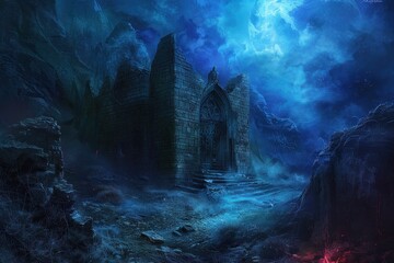 Ruined Fortress Under a Full Moon