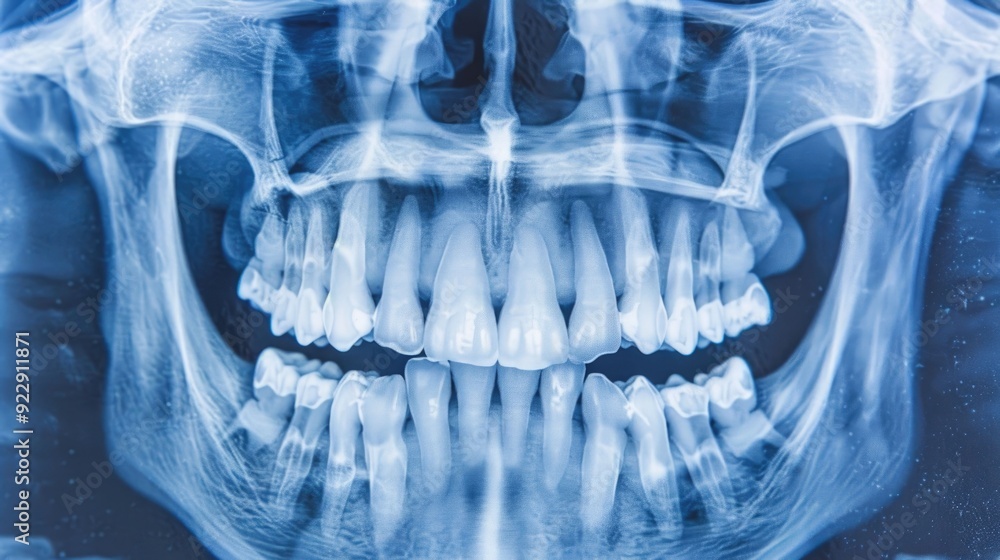 Poster detailed dental x ray diagnostics showing a clear and comprehensive view of the jaw and teeth struct