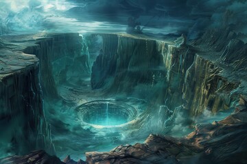 A Mystical Canyon with a Glowing Vortex