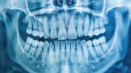 dental x ray image showcasing detailed medical diagnostics for clear dental examination and treatment  This x ray scan provides a comprehensive view of the teeth and jaw structure