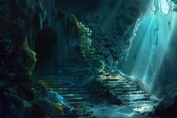 Enchanted Cave Entrance with Stone Steps