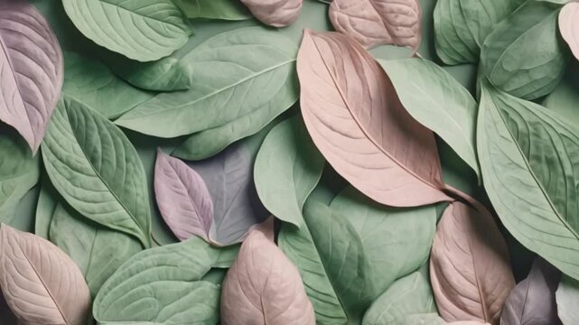 A repeating pattern of stylized leaves in pastel shades on a light background, creating a fresh, natural aesthetic, ideal for a phone wallpaper.