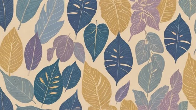A repeating pattern of stylized leaves in pastel shades on a light background, creating a fresh, natural aesthetic, ideal for a phone wallpaper.