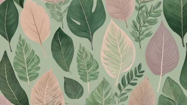 A repeating pattern of stylized leaves in pastel shades on a light background, creating a fresh, natural aesthetic, ideal for a phone wallpaper.