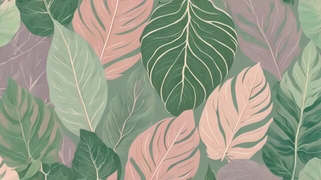 A repeating pattern of stylized leaves in pastel shades on a light background, creating a fresh, natural aesthetic, ideal for a phone wallpaper.