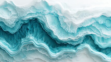 Obraz premium Create an awe-inspiring painting of wavy resin sheets in turquoise and white, with a marbleized design in macro zoom. The large-scale canvas resembles an abstract ocean shoreline, focusing on