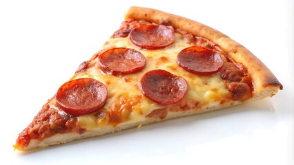 delicious tasty slice of pepperoni pizza on white background