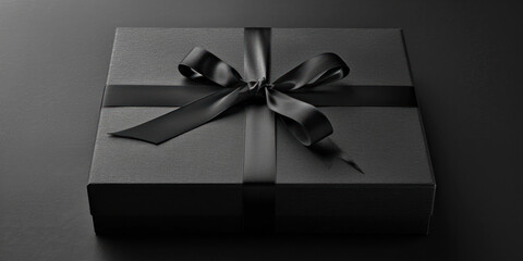 Elegant Black Gift Box with Stylish Ribbons on Glossy Surface for Luxury Presentations
