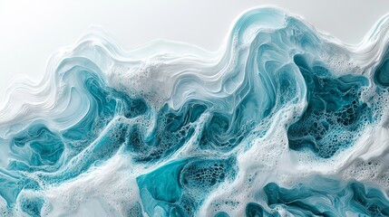 Obraz premium Conceptualize a dramatic masterpiece of wavy resin sheets in turquoise and white, with a marbleized look in macro zoom. This large-scale canvas captures the spirit of an abstract ocean shoreline,