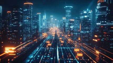 Fototapeta premium Cyberpunk Cityscape with Neon Lights.