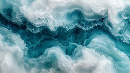 Obraz premium Conceptualize a creative masterpiece of wavy resin sheets in turquoise and white, with a marbleized look in macro zoom. This large-scale canvas captures the essence of an abstract ocean shoreline,