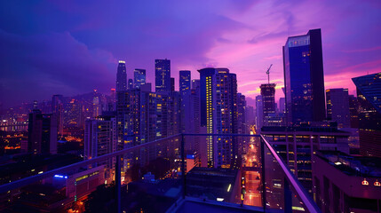 Obraz premium Twilight Over the Urban Jungle: A Rooftop Lounge Cityscape