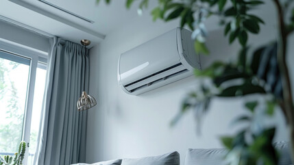 Interior room with ceiling mounted cassette type air conditioner