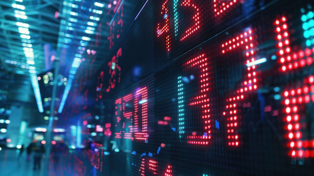 Dynamic Stock Market Ticker Symbols Streaming on Digital Board - Concept of Financial Markets and Investments