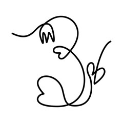 Decorative Number 3 with hearts and flower One continuous line Isolated lettering concept. Line Art