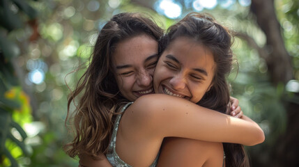 Naklejka premium Joyful Friends Celebrating Friendship Day with Warm Hugs and Smiles