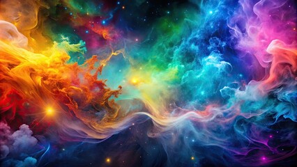 Colorful abstract background with smoke-like patterns and flowing colors resembling a cosmic universe , cosmic, abstract